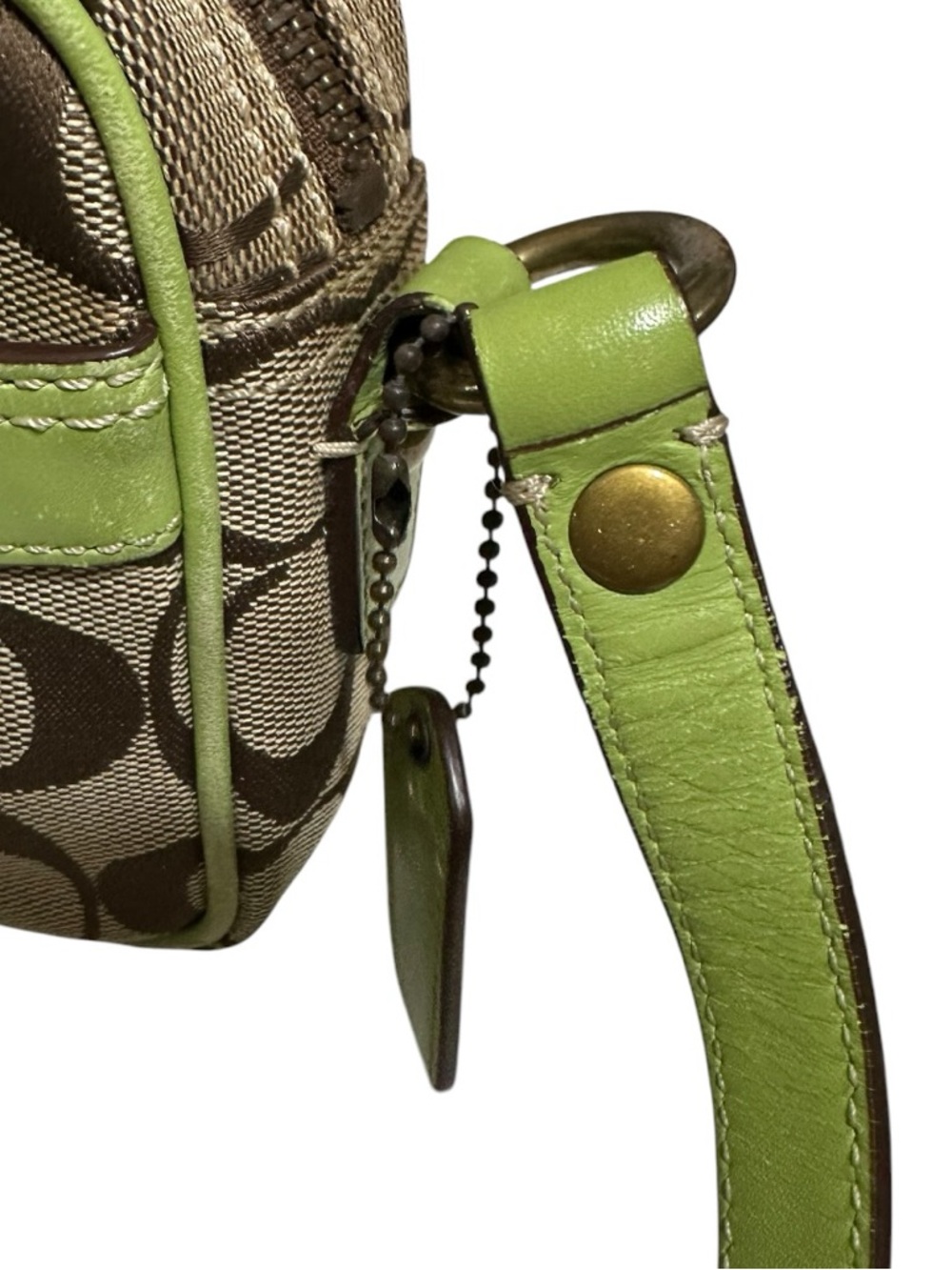 COACH Signature Canvas Crossbody Green Tan - Picture 13 of 15